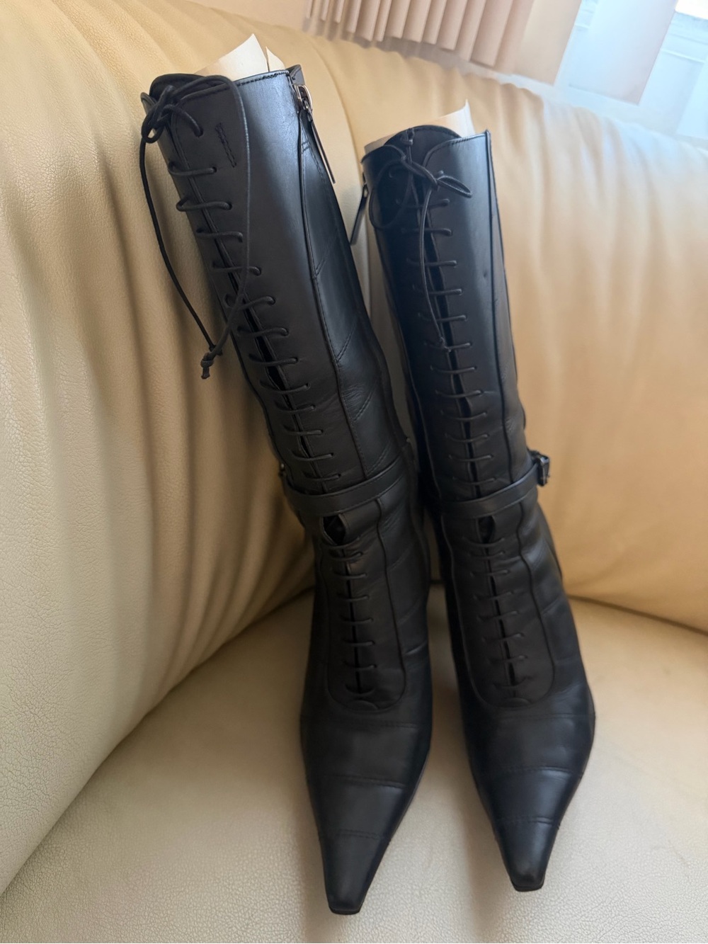 Black Lace-Up Pointed-Toe Women's Boots
